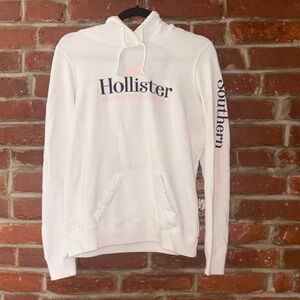 Hollister White Hoodie with Logo and Pink Accent Size Small